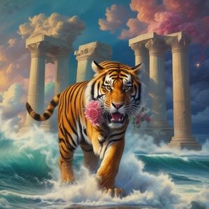 Majestic Tiger Art Print with Pink Accents